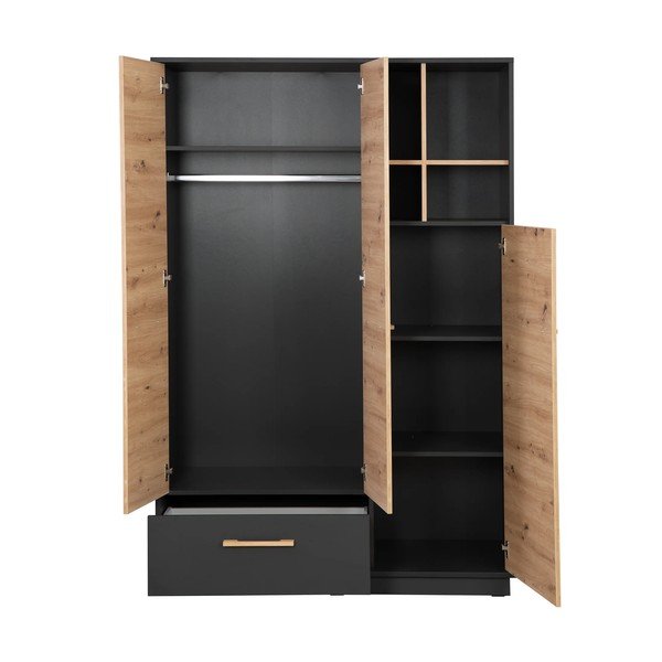 Detská šatníková skriňa v dekore duba v antracitovo–prírodnej farbe 132x195 cm Lenn – Roba-image-3