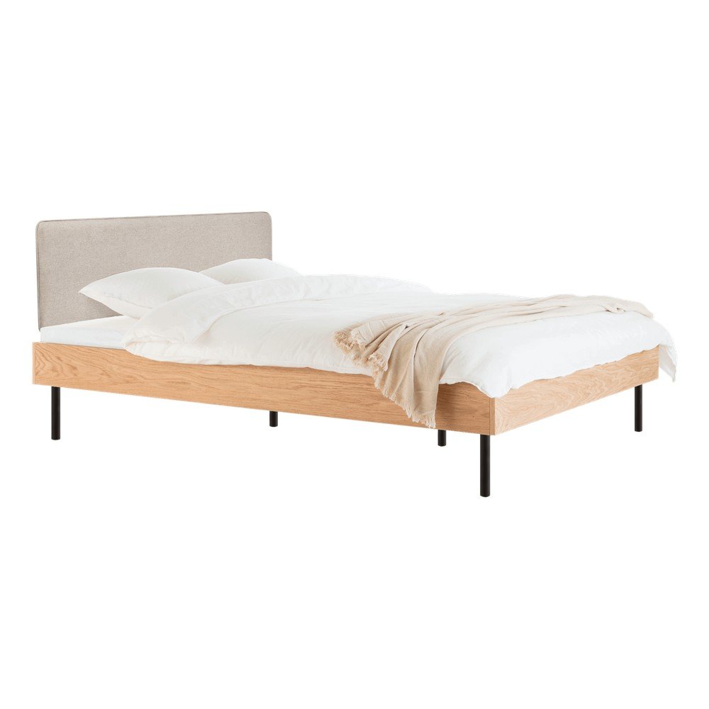 E-shop Čalúnená/z drevotriesky dvojlôžková posteľ v dekore duba s roštom 140x200 cm v prírodnej farbe Streiko – noo.ma