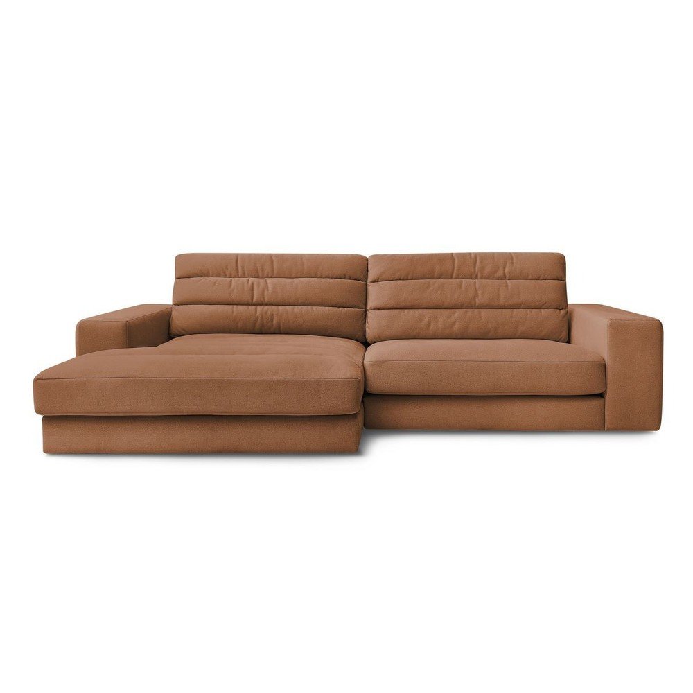 Oranžová zamatová rohová pohovka (ľavý roh/s leňoškou) Sierra – Bobochic Paris