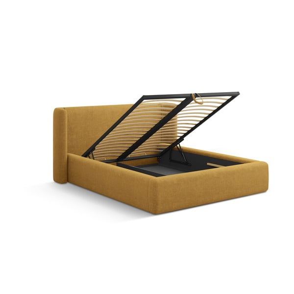 Čalúnená dvojlôžková posteľ s úložným priestorom s roštom 180x200 cm v horčicovej farbe Jason – Windsor & Co Sofas-image-2