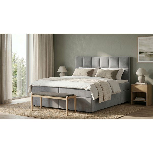 Svetlosivá boxspring posteľ s úložným priestorom 140x200 cm Flip – Ropez-image-1