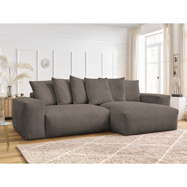 Taupe menčestrová rozkladacia/s úložným priestorom rohová pohovka Voltaire – Bobochic Paris-image-1