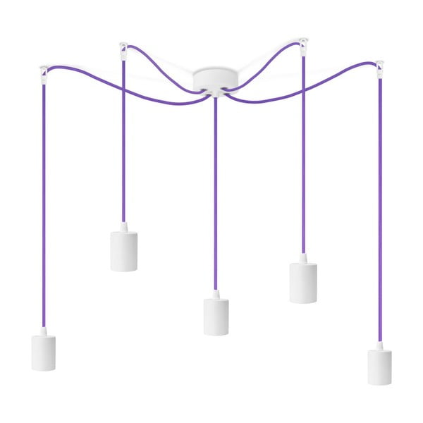 Biele závesné svietidlo s 5 fialovými káblami Bulb Attack Cero