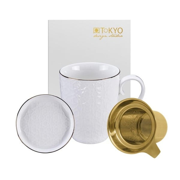 Biely set na čaj Tokyo Design Studio Nippon Stripe, 380 ml