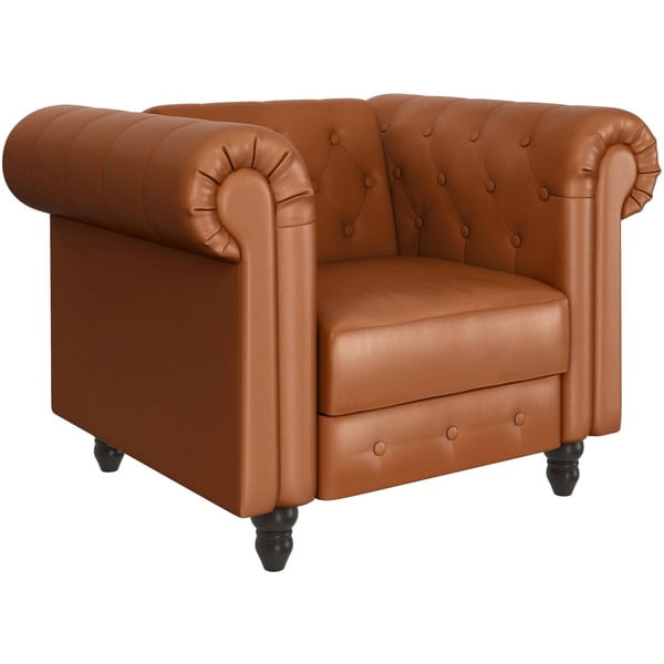 Koňakovohnedé kreslo chesterfield z imitácie kože Felix – Støraa