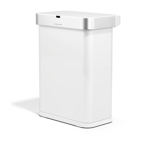 Matne biely bezdotykový oceľový odpadkový kôš 58 l Sensor – simplehuman-image-2
