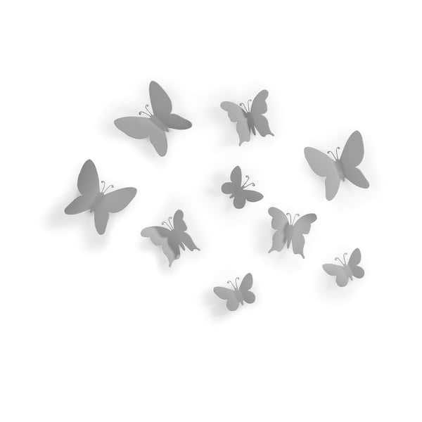 Sada 9 sivých nástenných 3D dekorácií Umbra Butterflies