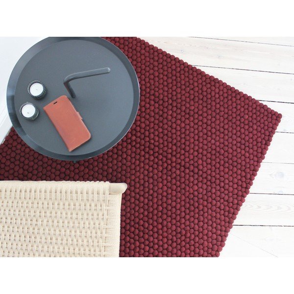 Tmavý višňovočervený guľôčkový vlnený koberec Wooldot Ball rugs, 120 x 180 cm-image-2