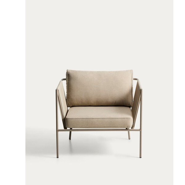 Krémovobiele/taupe kovové/polstrované záhradné kreslo Zivia – Kave Home-image-4