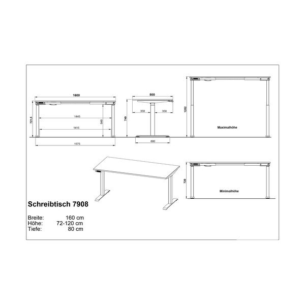 Polohovací pracovný stôl s elektricky nastaviteľnou výškou s doskou v dubovom dekore 80x160 cm Jet – Germania-image-3