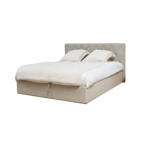 Béžová čalúnená dvojlôžková posteľ s úložným priestorom s roštom 160x200 cm Colette – Bobochic Paris