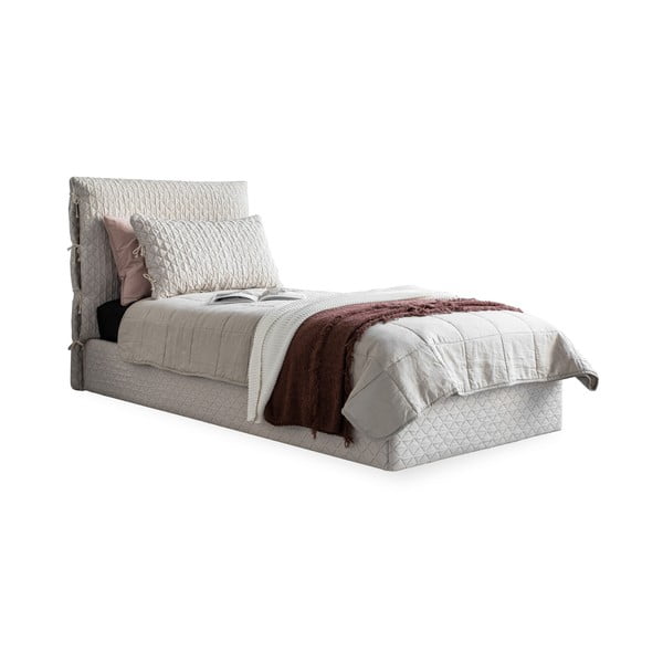 Béžová čalúnená jednolôžková posteľ s úložným priestorom s roštom 90x200 cm Sleepy Luna – Miuform