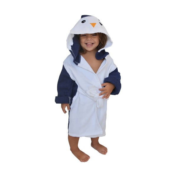 Bielo-modrý bavlnený detský župan veľkosť M Penguin - Rocket Baby