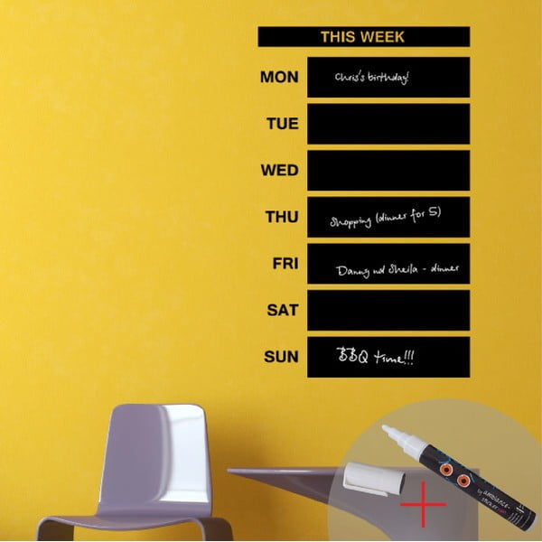 Tabuľová samolepka Weekly Calendar + biela fixa