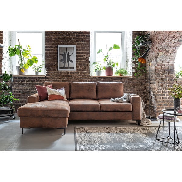 Hnedá rozkladacia rohová pohovka z imitácie kože Miuform Lofty Lilly Vintage, ľavý roh-image-4