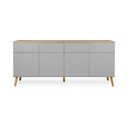 Sivý štvordverový príborník s detailmi v dekore dubového dreva so 4 zásuvkami Tenzo Dot