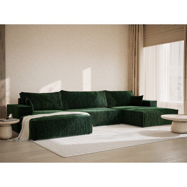 Tmavozelená ženilková rozkladacia/s úložným priestorom rohová pohovka (do tvaru "U") Kyoto – Maison de Rêve-image-1