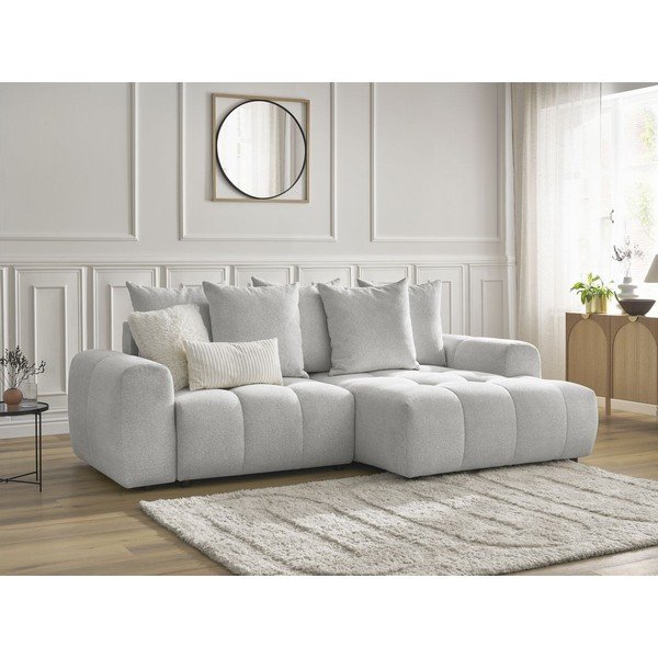 Svetlosivá ženilková rozkladacia/s úložným priestorom rohová pohovka (pravý roh/s leňoškou) Roxelane – Bobochic Paris-image-4