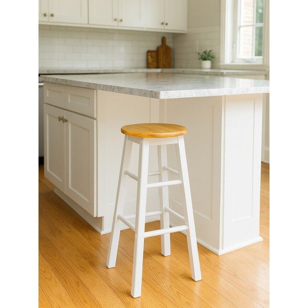 Biela/v prírodnej farbe barová stolička z kaučukového dreva (výška sedadla 74 cm) Chester – Premier Housewares-image-1