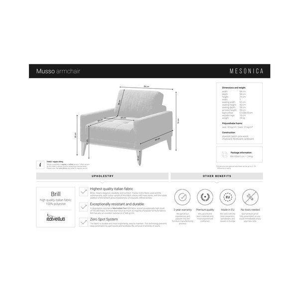 Modré kreslo s drevenými nohami MESONICA Musso Tufted-image-4