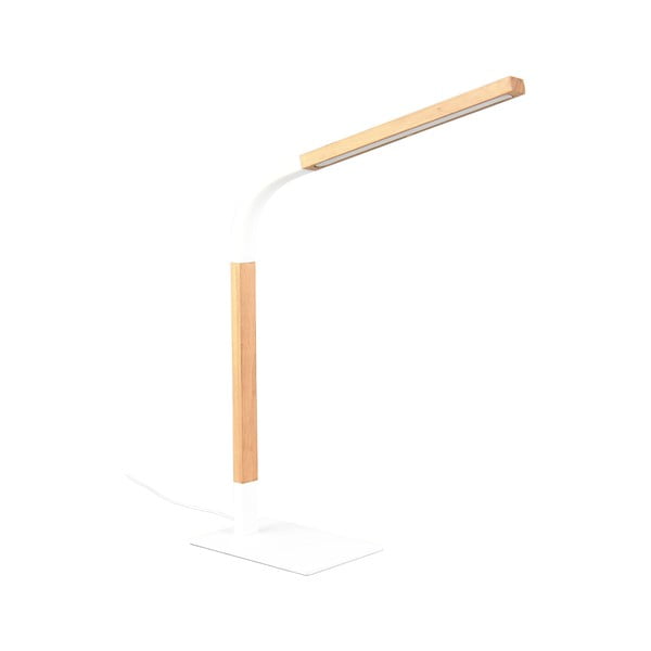 LED stmievateľná stolová lampa v bielej a prírodnej farbe s dreveným tienidlom (výška 73,5 cm) Norris – Trio-image-1