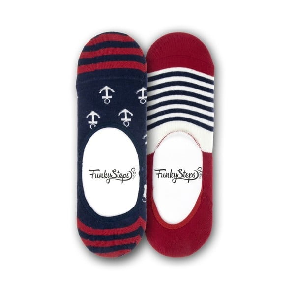 Sada 2 párov nízkych ponožiek Funky Steps Stripes Anchor, veľkosť 39 - 45