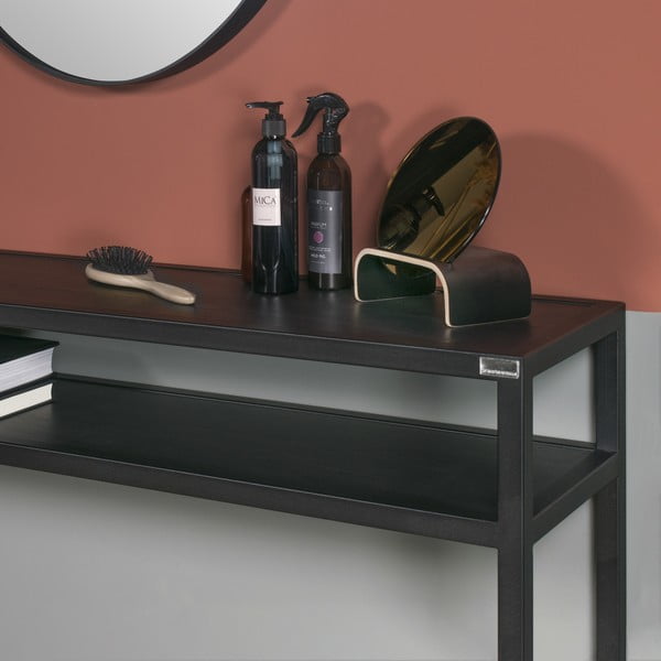 Čierny konzolový stolík s doskou z dubového dreva 30x120 cm Daniël – Spinder Design-image-4