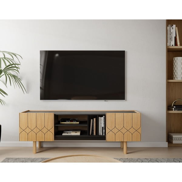 Čierny/prírodný TV stolík v dekore duba 175x60 cm Porto - Woodman-image-1