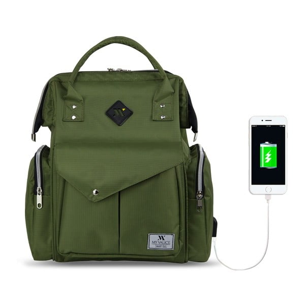 Zelený batoh pre mamičky s USB portom My Valice HAPPY MOM Baby Care Backpack-image-1