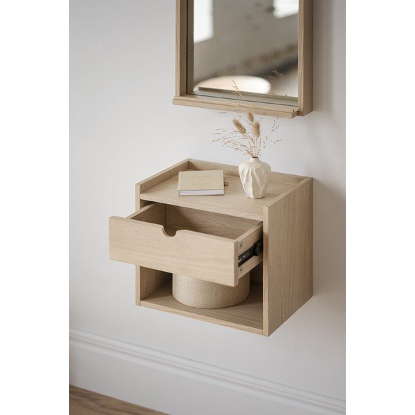 Závesný/s poličkami nočný stolík z dubového dreva v prírodnej farbe Hillmond – Rowico-image-4