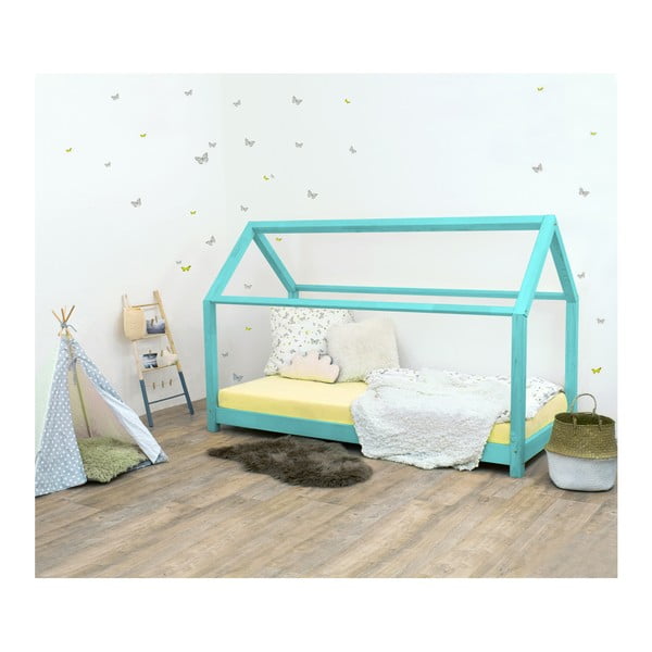 Tyrkysová detská posteľ bez bočníc zo smrekového dreva Benlemi Tery, 80 × 160 cm