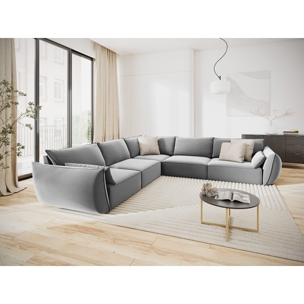 Svetlosivá zamatová rohová pohovka Vanda – Mazzini Sofas-image-1