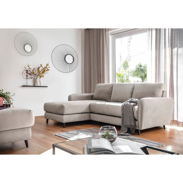 Béžová zamatová rohová pohovka s podnožkou Miuform Cosy Claire, ľavý roh-image-1