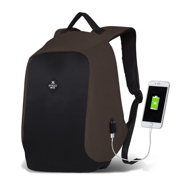 Tmavohnedo-čierny batoh s USB portom My Valice SECRET Smart Bag