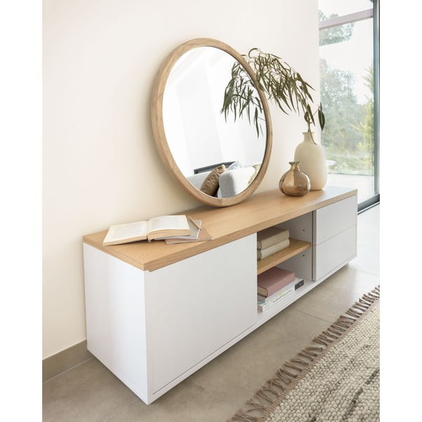 Biely TV stolík v dekore duba 150x44x36 cm Abilen – Kave Home-image-3