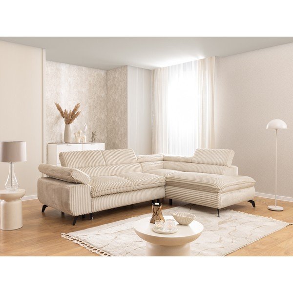 Béžová menčestrová rohová pohovka (pravý roh/do L) Marbeya  – Ropez-image-1