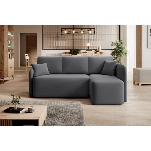 Taupe zamatová rozkladacia/s úložným priestorom rohová pohovka (pravý roh/s leňoškou) Hadson – ELTAP-image-1