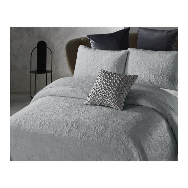 Svetlosivá prikrývka z mikroperkálu s obliečkou na vankúš Dreamhouse Velvet Clara, 180 x 250 cm-image-1