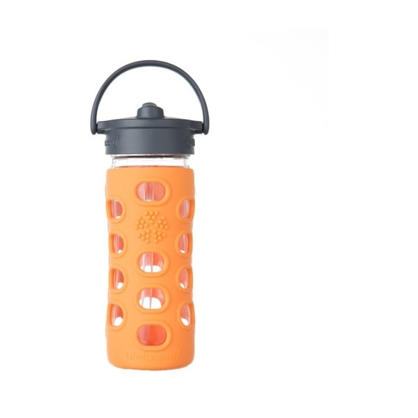 Sklenená fľaša na vodu so silikónovou slamkou a chráničom Lifefactory Orange, 350 ml