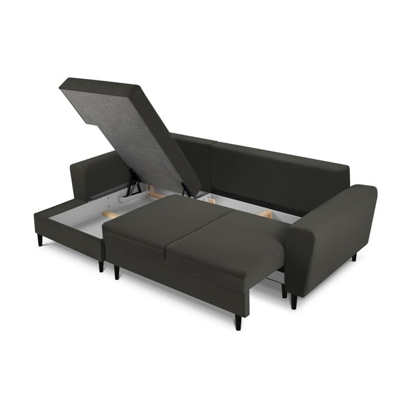 Čierna menčestrová rozkladacia/s úložným priestorom rohová pohovka (ľavý roh/s leňoškou) Kyoto – Cosmopolitan Design-image-3