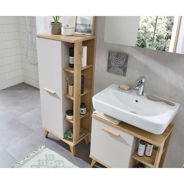 Krémová skrinka pod umývadlo v dekore duba 60,5x65 cm Quickset 966 – Pelipal-image-3