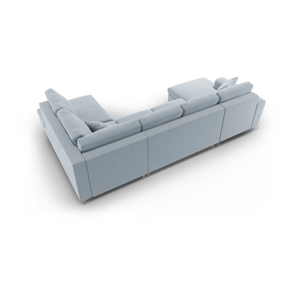 Svetlomodrá zamatová rozkladacia/s úložným priestorom rohová pohovka (pravý roh/do "U") Kyoto – Cosmopolitan Design-image-4