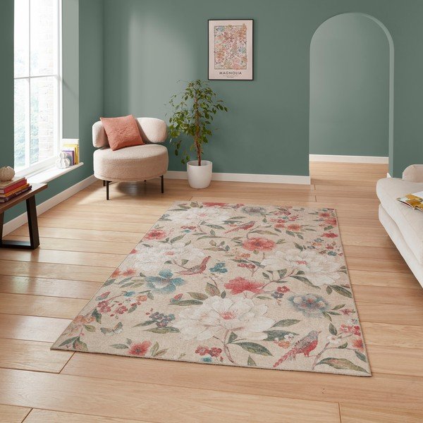 Béžový prateľný koberec 122x170 cm Pipa Floral – Catherine Lansfield-image-2