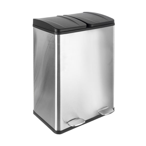 Nášľapný odpadkový kôš na triedený odpad z nehrdzavejúcej ocele v lesklo striebornej farbe 2x30 l Duo – Orion-image-1