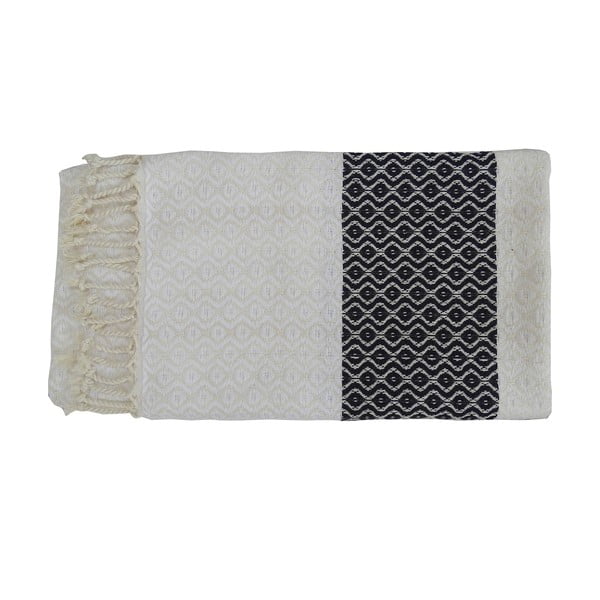 Čierno-biela ručne tkaná osuška z prémiovej bavlny Oasa, 100 × 180 cm