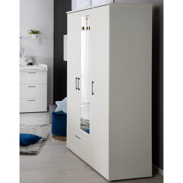 Biela detská šatníková skriňa so zrkadlom 139x190 cm Sylt – Roba-image-3