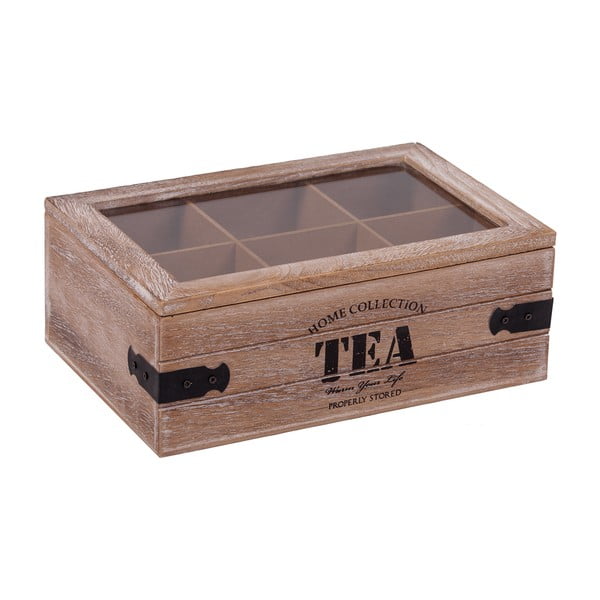Drevená škatuľka na čaj so 6 priehradkami Tea