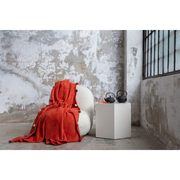 Fleecový pléd v tehlovej farbe 150x200 cm Pom Pom – Mijolnir-image-2