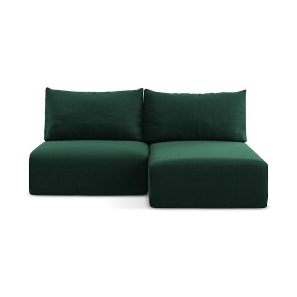 Tmavozelená zamatová rozkladacia/s úložným priestorom rohová pohovka (pravý roh/s leňoškou) Kalena – Makamii