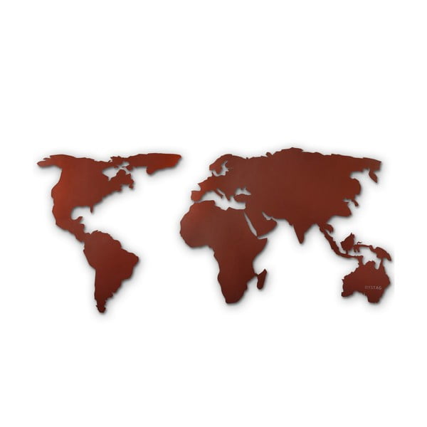 Nástenná kovová dekorácia Map Of The World Brown, 85 × 170 cm